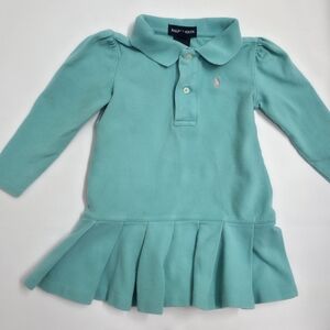 Ralph Lauren Baby Girl Polo Dress 18M Turquoise Cotton Blend Short Sleeve